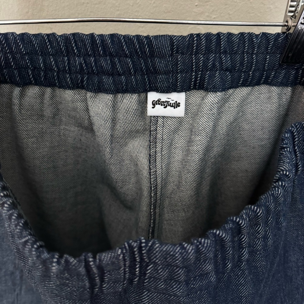 GRON KULLE Dark Denim Wide Leg Cropped Jeans Pants Pull On Elastic Waist - Picture 4 of 12